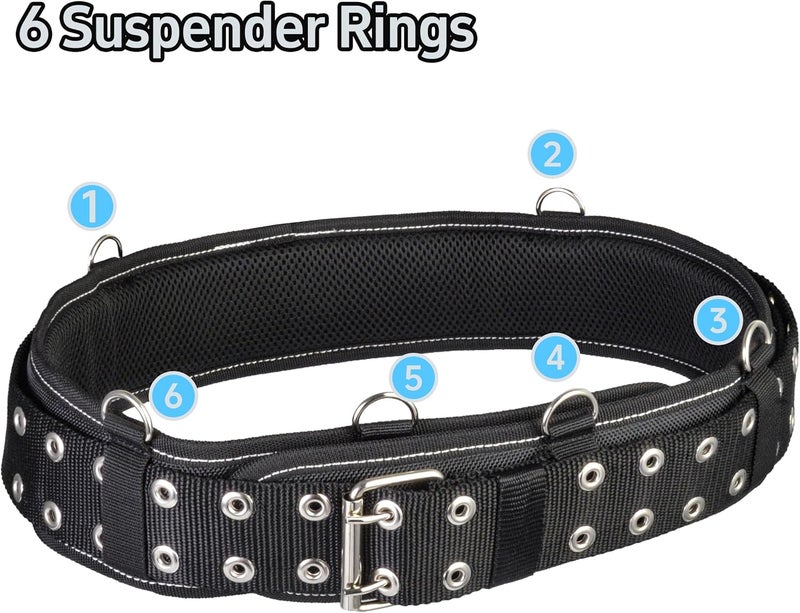 aupofit 3-Inch Padded Tool Work Belt 1680D Ballistic Tool Belt with 6 Suspenders Ring | Compatible Pouches, Holsters & 4-Point Suspenders | Comfort Lightweight Breathable Work Belt Adjustable 34''-45'' - Image 5